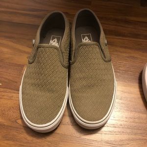 Olive green slip on vans